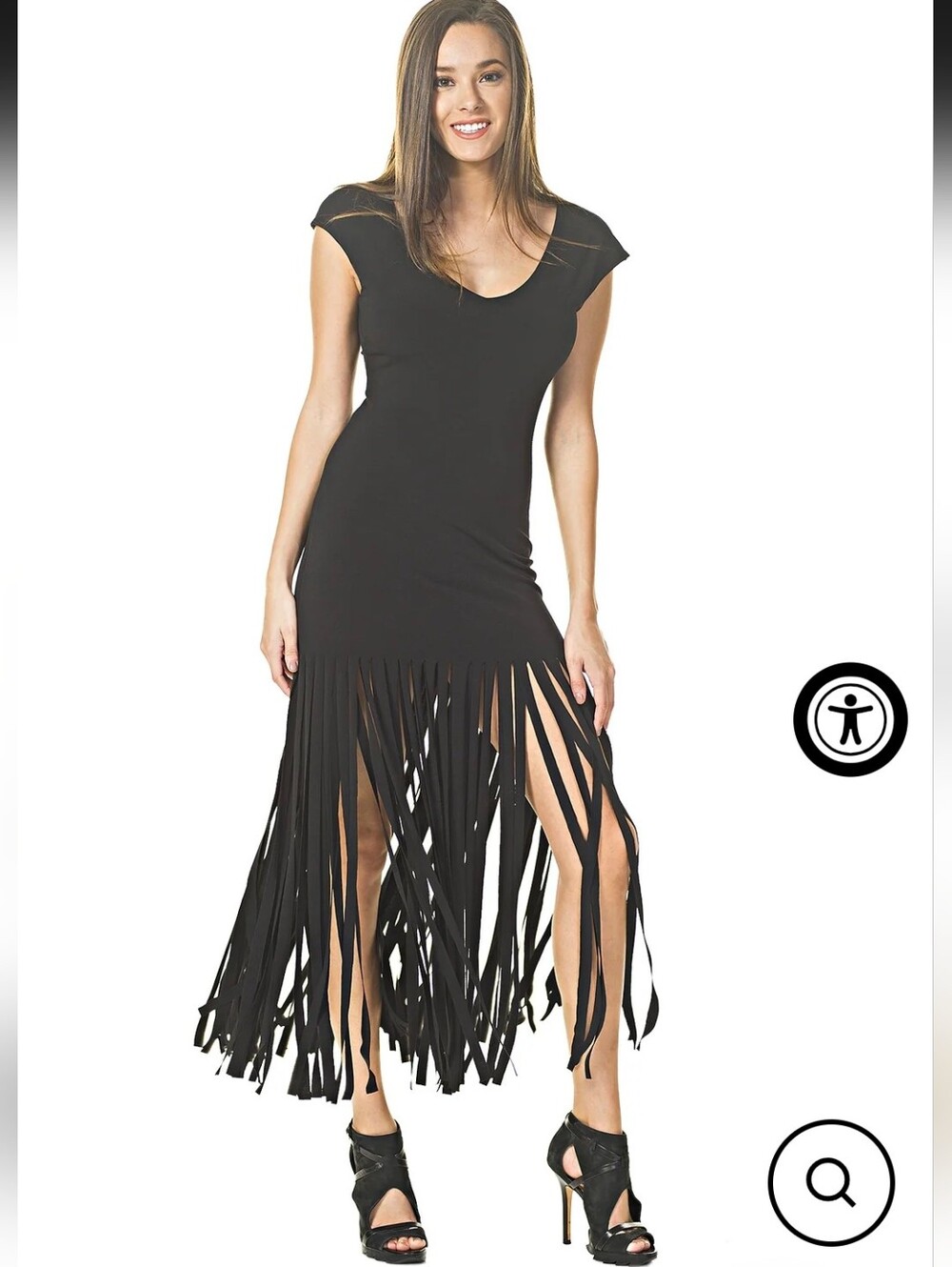 Eva Varro Black Fringe Maxi Dress
